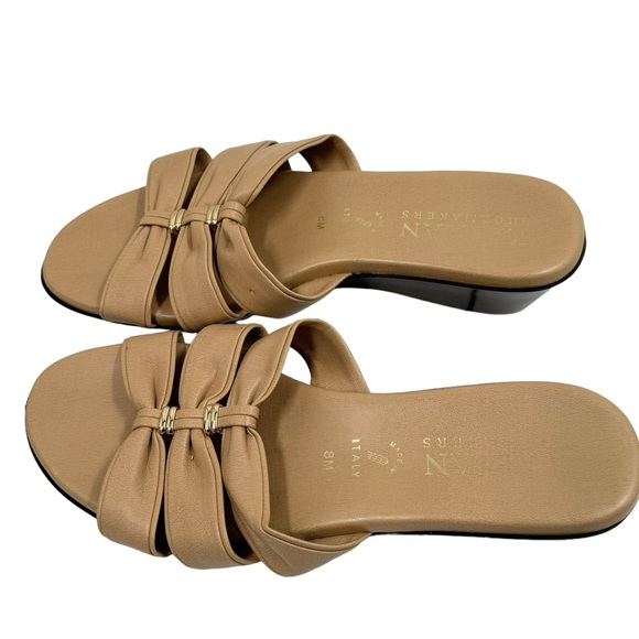Italian Shoemakers Leather Sandals Made in Italy Tan Gold Tone Size 8M - Picture 3 of 10